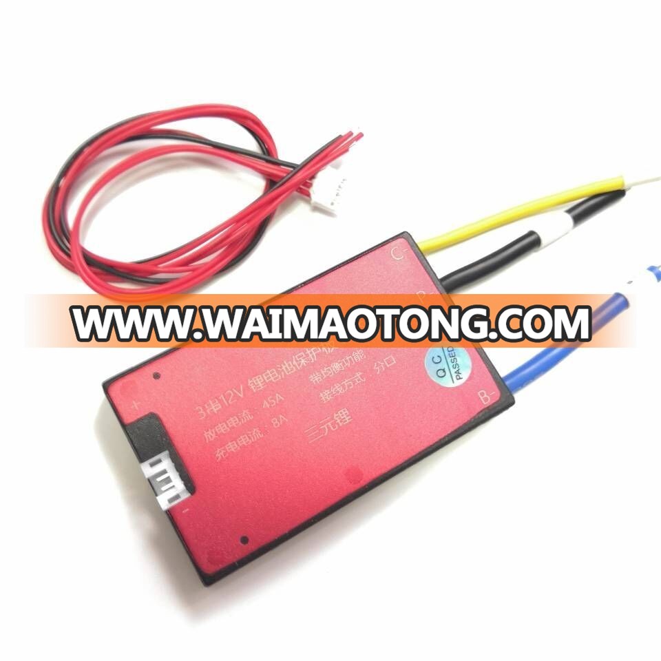 Free shipping 3 series 12V 45A lithium ion battery bms with balance function